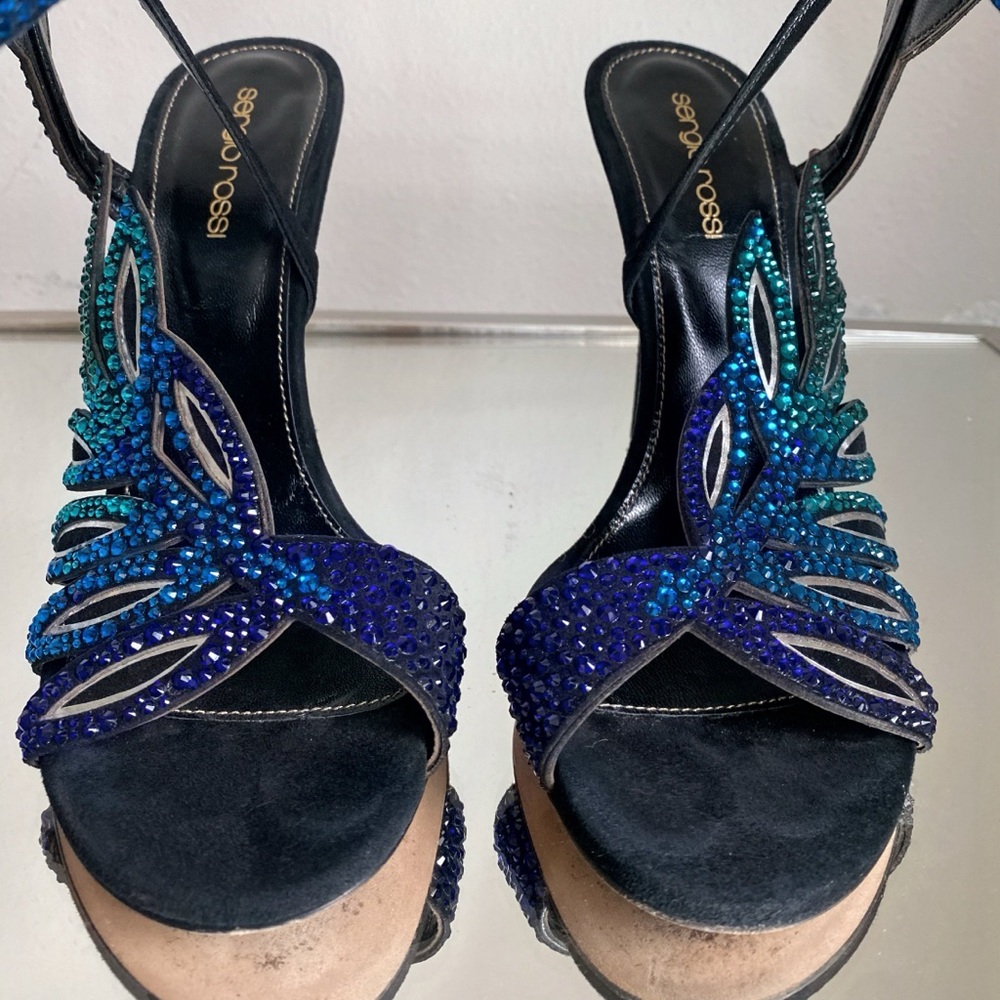 EUC Sergio Rossi Crystal Rhinestone Floral Multigold High Heel Sandal 39 - Picture 4 of 11